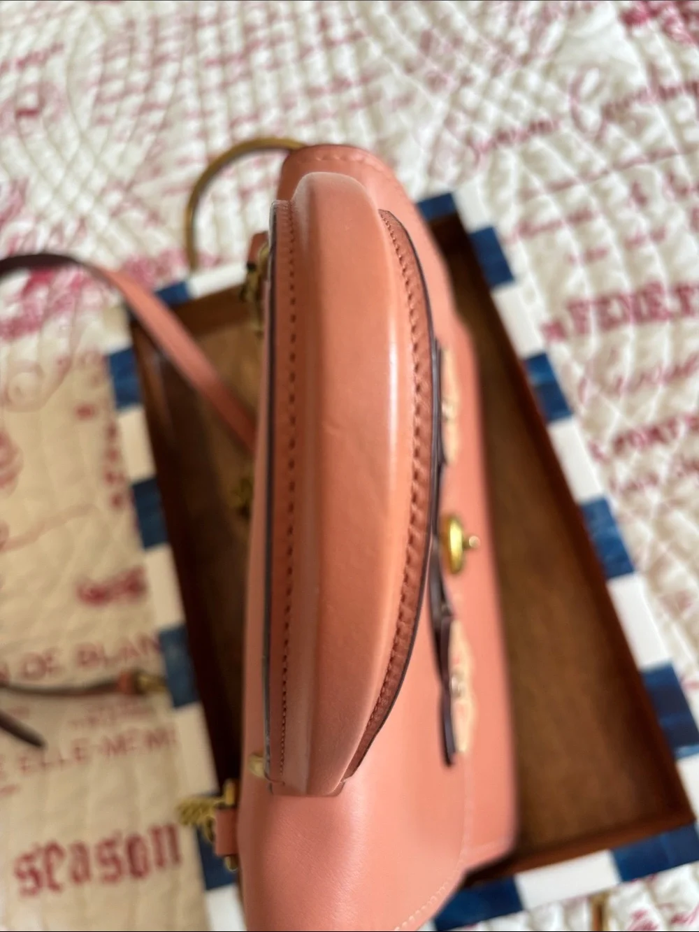 Coach Leather Top-Handle Satchel with Butterfly- Dusty Rose/Burgundy Accents - Picture 7 of 16